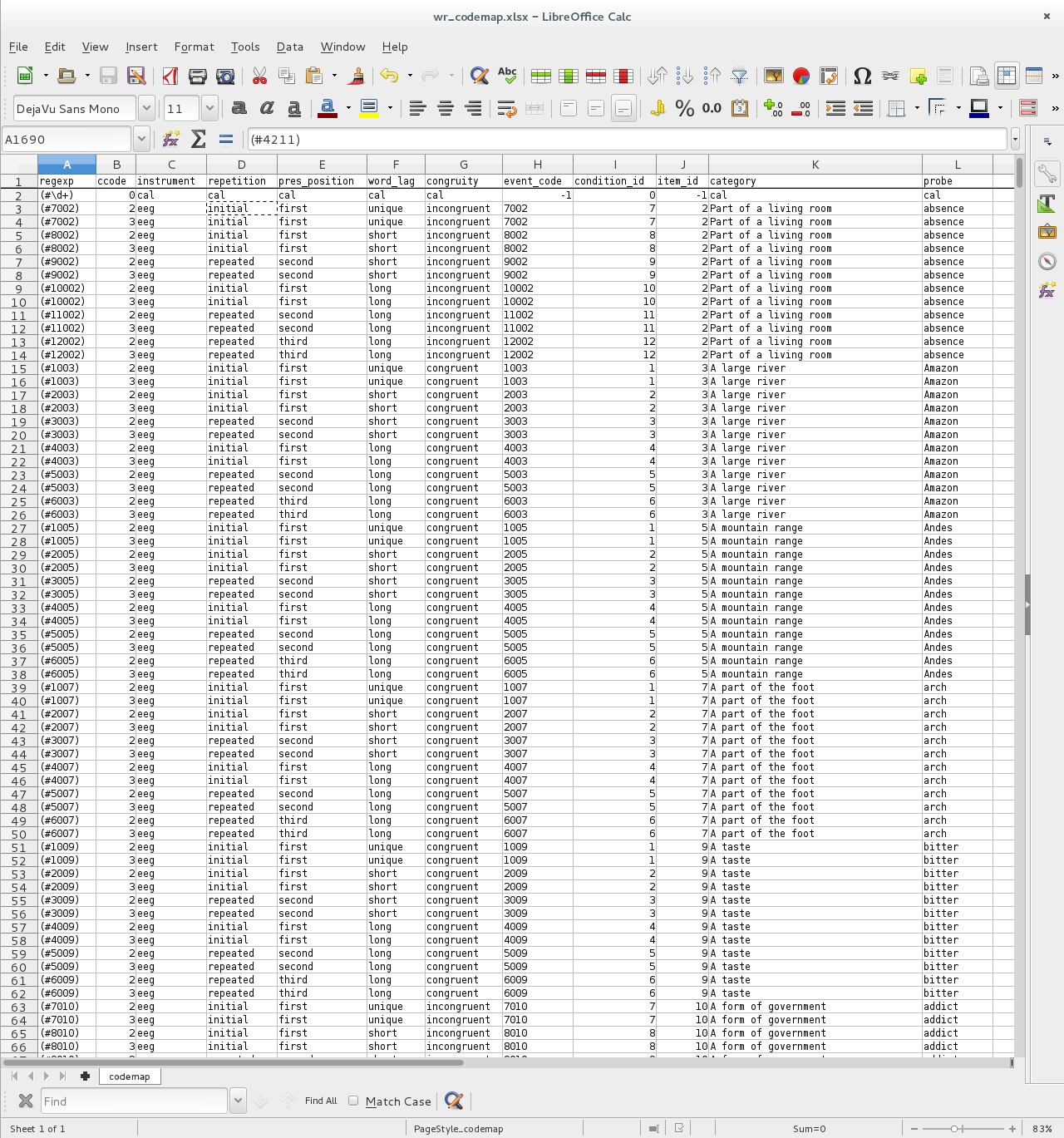 word repetition codemap xlsx screenshot